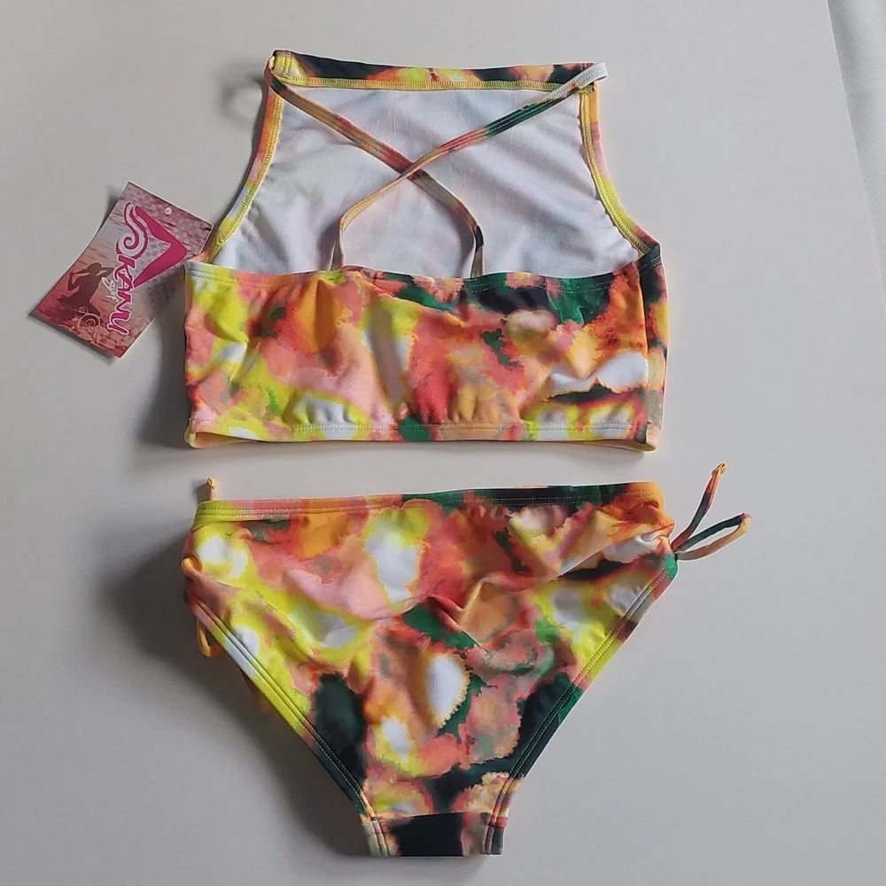 Kanu surf  Girls beach tropical Reef set two piece black Yellow‎ size 10